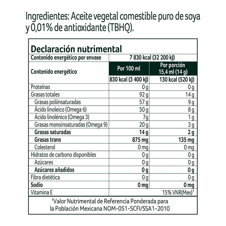 Nutrioli Aceite Comestible Puro de Soya 3 pzas de 946 ml — Imagen 3 de 4