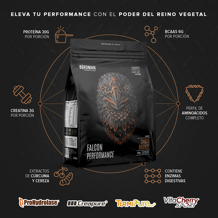Birdman Falcon Performance Proteína Vegetal Sabor Chocolate 2.1 kg — Imagen 4 de 4