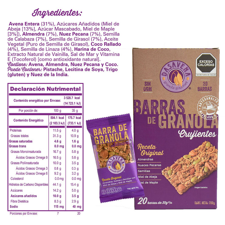 Dasavena Barras de Granola Crujientes 20 pzas de 35 g — Imagen 3 de 3