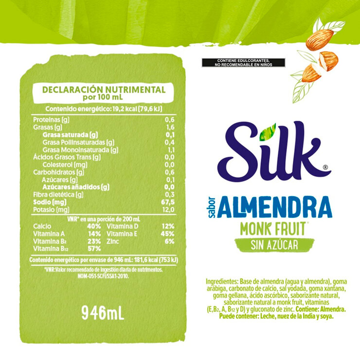 Silk Bebida de Almendra Endulzada con Fruta del Monje 6 pzas de 946 ml — Imagen 2 de 2