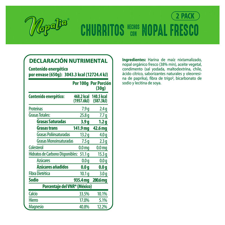 Nopalia Churritos con Nopal Fresco Sabor Chile y Limón 2 pzas de 650 g — Imagen 2 de 3