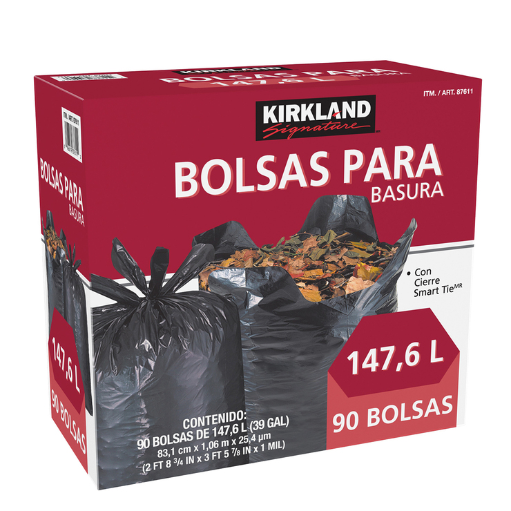 Kirkland Signature Bolsas para Basura de Plástico 90 pzas de 147.6 l