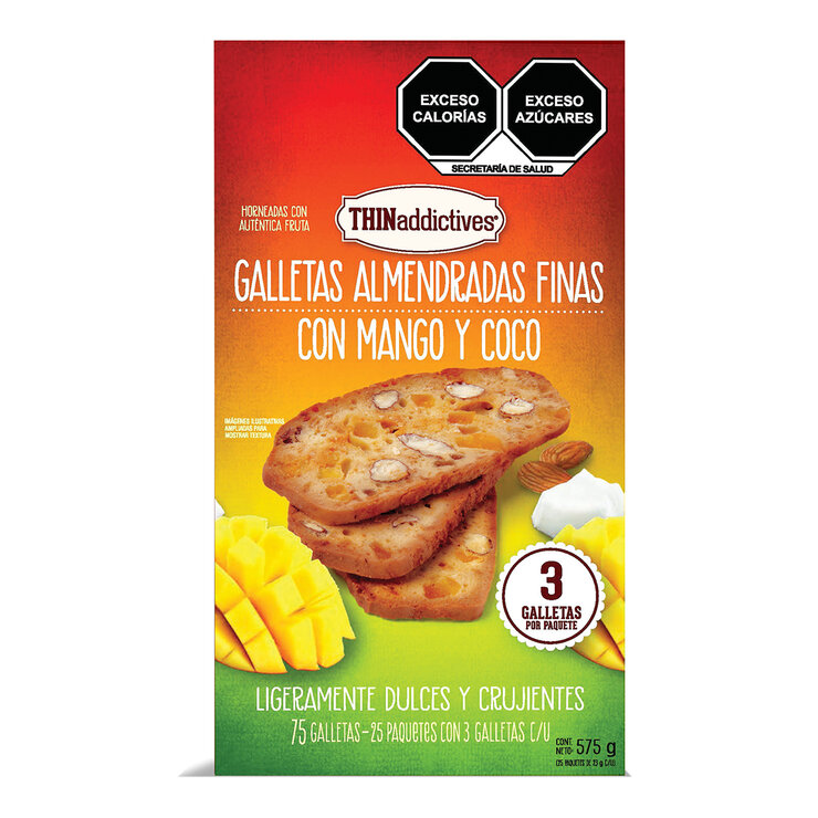 Thinaddictives Galletas Almendradas con Mango y Coco 25 pzas de 23 g — Imagen 1 de 3