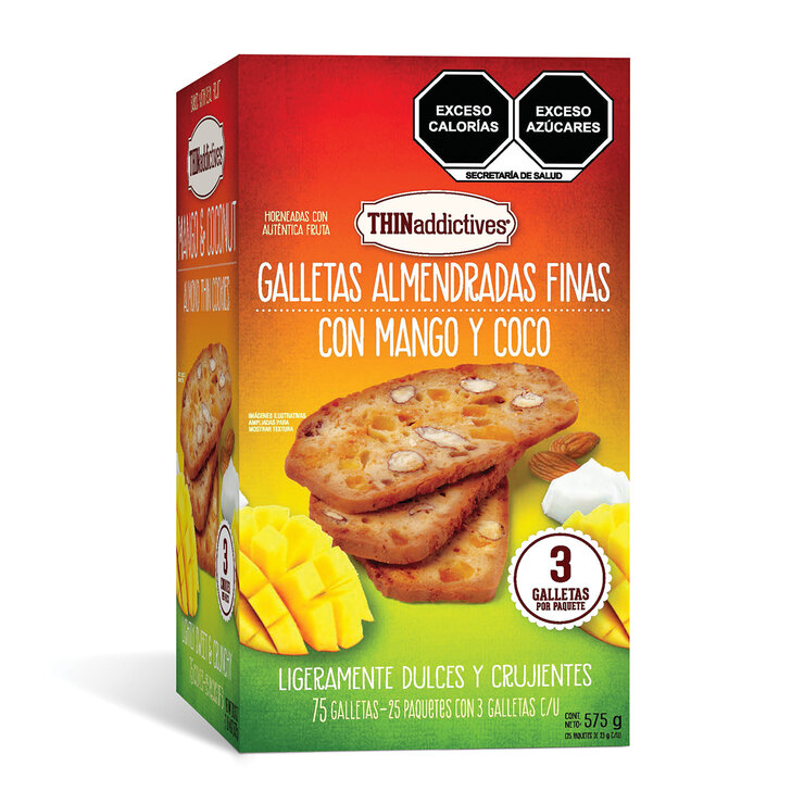 Thinaddictives Galletas Almendradas con Mango y Coco 25 pzas de 23 g — Imagen 2 de 3