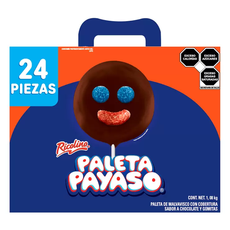 Ricolino Paleta Payaso de Malvavisco Cubierto con Chocolate y Gomitas 24 pzas — Imagen 1 de 4