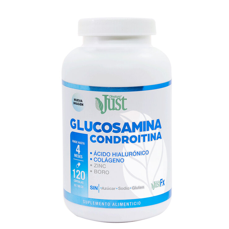 Just Glucosamina, Condroitina, Ácido Hialurónico, Colágeno, Zinc y Boro Frasco con 120 Cápsulas — Imagen 1 de 3