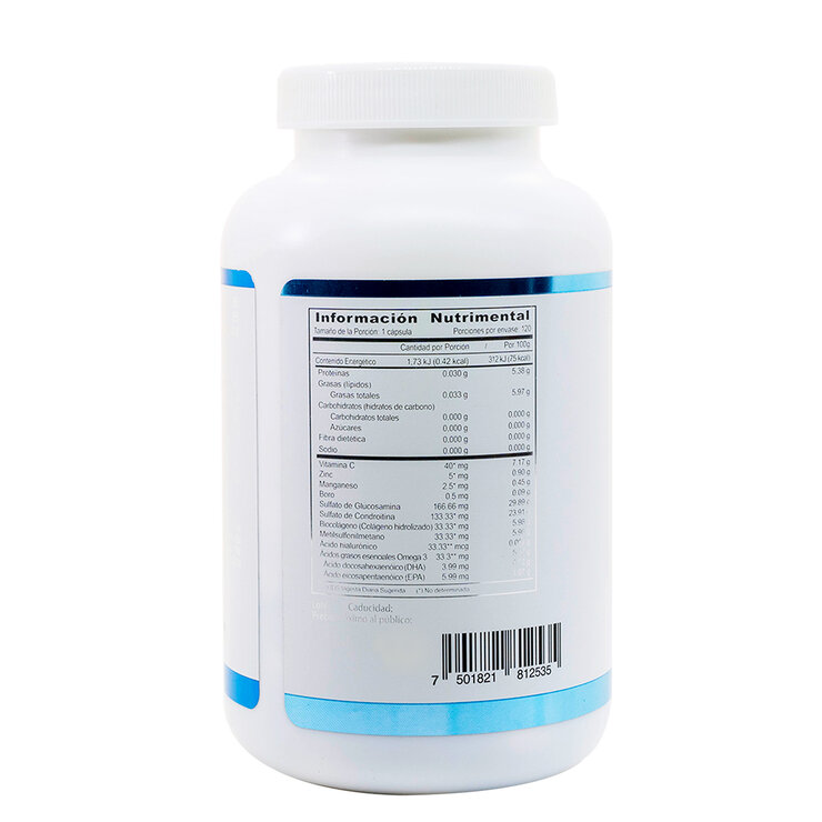 Just Glucosamina, Condroitina, Ácido Hialurónico, Colágeno, Zinc y Boro Frasco con 120 Cápsulas — Imagen 3 de 3