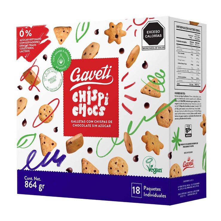 Gaveti Chispi Chocs Galletas con Chispas de Chocolate Sin Azúcar 18 pzas de 48 g — Imagen 3 de 3