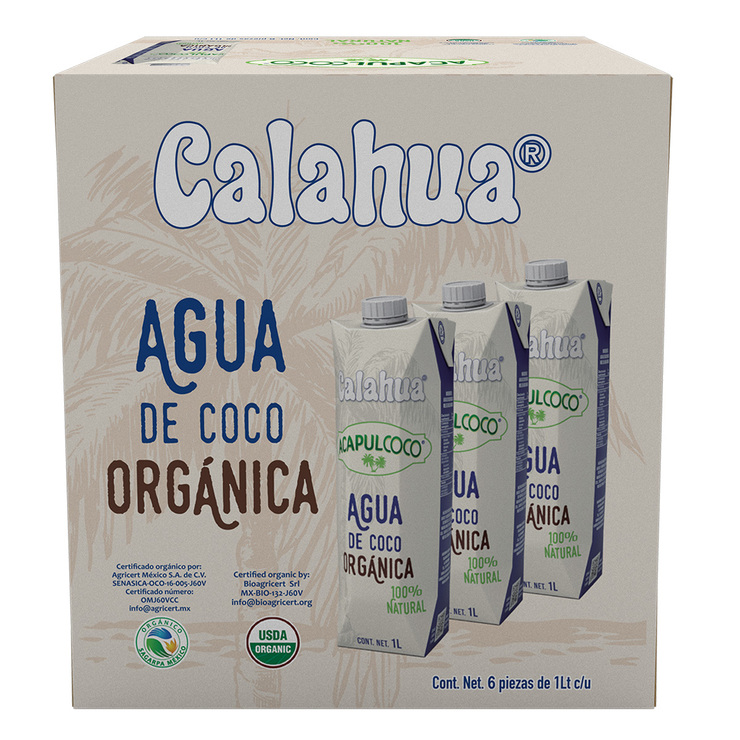 Calahua Acapulcoco Agua de Coco Orgánica 6 pzas de 1 l — Imagen 2 de 4