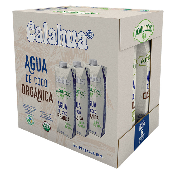 Calahua Acapulcoco Agua de Coco Orgánica 6 pzas de 1 l — Imagen 3 de 4