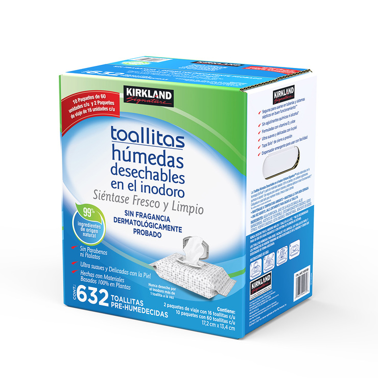 Kirkland Signature toallitas húmedas desechables en el inodoro 632 toallitas — Imagen 1 de 4