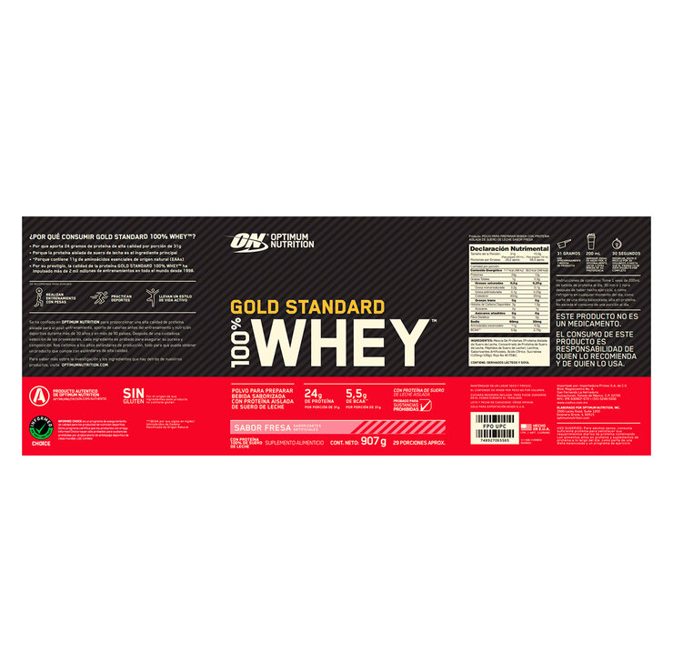 Optimum Nutrition Proteína en Polvo Sabor Fresa 907 g — Imagen 2 de 3