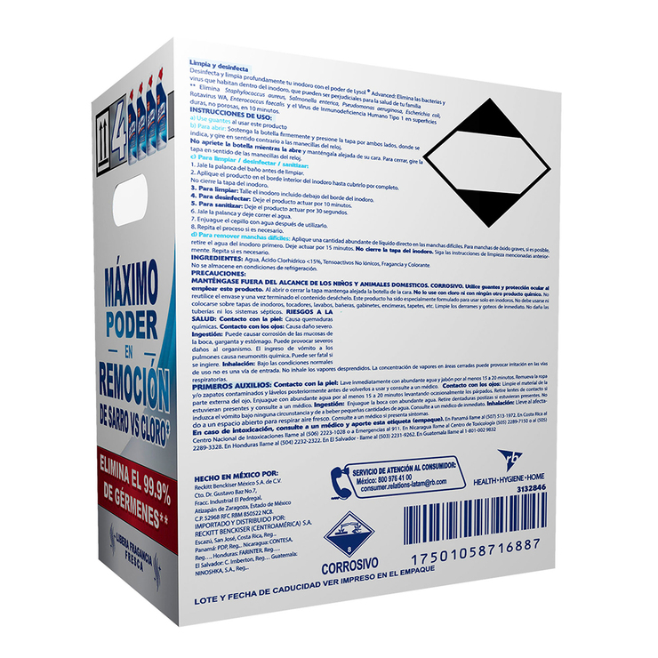Lysol Advanced Limpiador Desinfectante para Inodoro 4 pzas de 750 ml — Imagen 2 de 4