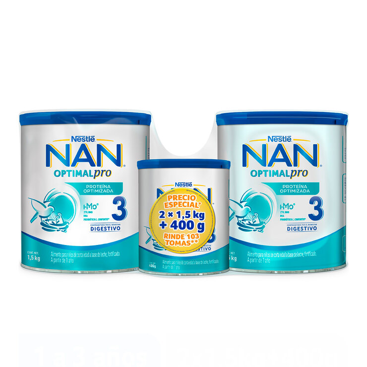 Nestle NAN Optipro 3, Fórmula para bebé (2 latas de 1.5 kg c/u + 400g) — Imagen 1 de 4