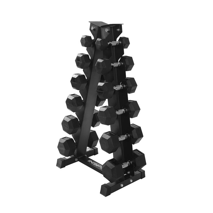Inspire Fitness Juego de mancuernas de goma de 210 LB con estantería  — Imagen 1 de 4