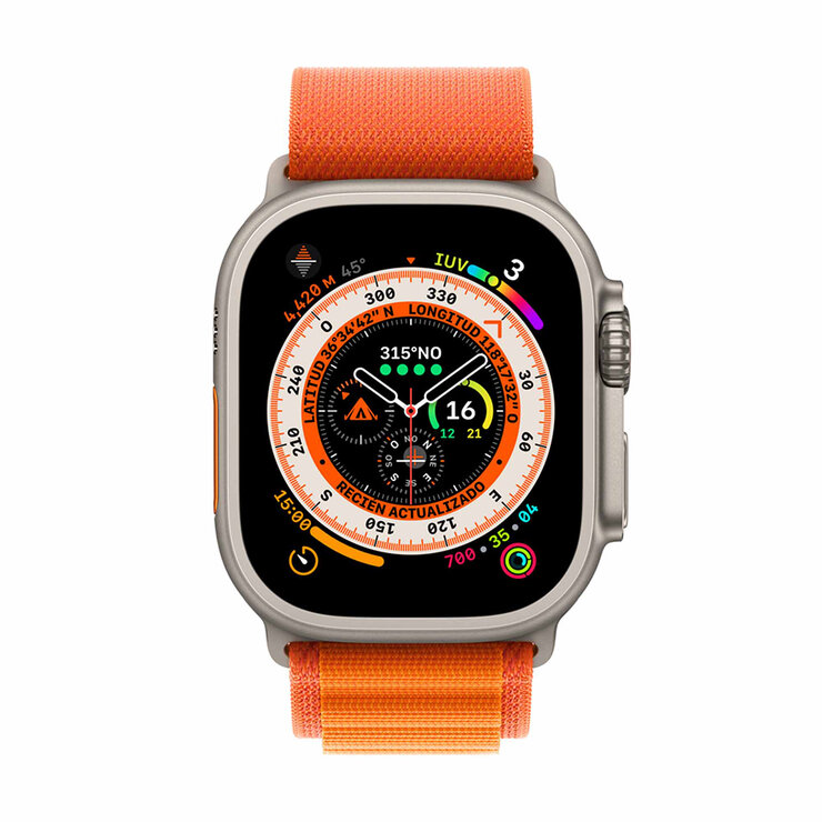 Apple Watch Ultra (GPS + Celular) Caja de titanio 49 mm con correa Loop Alpine Naranja Talla L — Imagen 2 de 4
