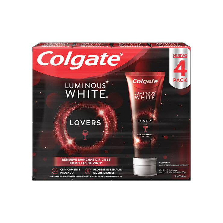 Colgate Pasta Dental Luminous White Lovers 4 pzas de 70 gr — Imagen 1 de 4