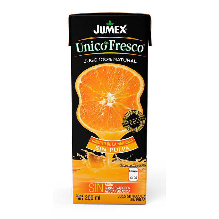 Jumex Único Fresco Jugo de Naranja sin Pulpa 24 pzas de 200 ml — Imagen 2 de 2