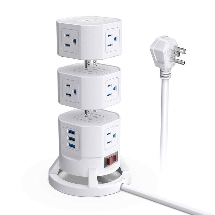 Bestek, Torre Alimentación de 12 Tomas Eléctricas con 3 Puertos USB — Imagen 3 de 4