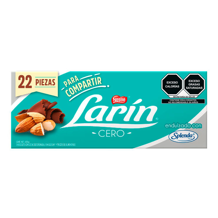 Larín Cero Chocolate sin Azucar con Almendras 22 pzas de 19 g — Imagen 1 de 4