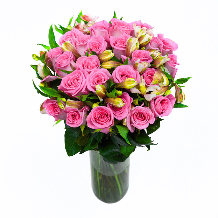 Chiltepec, Bouquet de Rosas y Alstromelias Color Rosa — Imagen 2 de 3