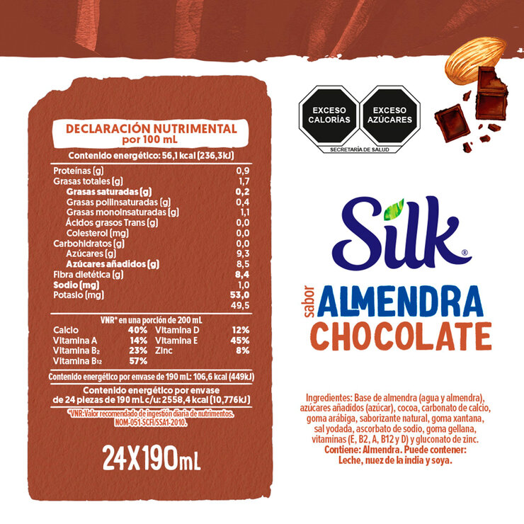  Silk Bebida de Almendra Sabor Chocolate 24 pzas de 190 ml — Imagen 2 de 2