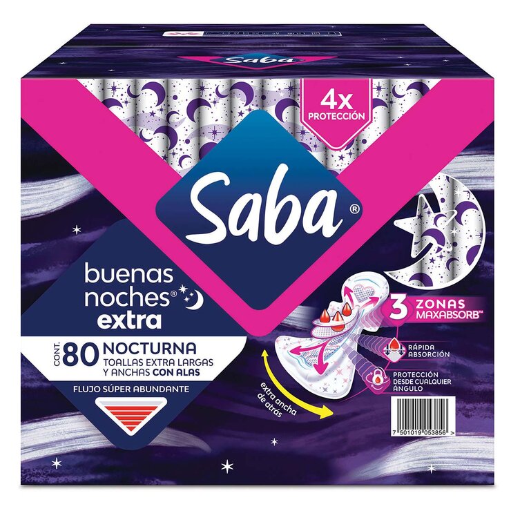 Saba Buenas Noches Extra Toallas Femeninas 80 Pzas — Imagen 1 de 4