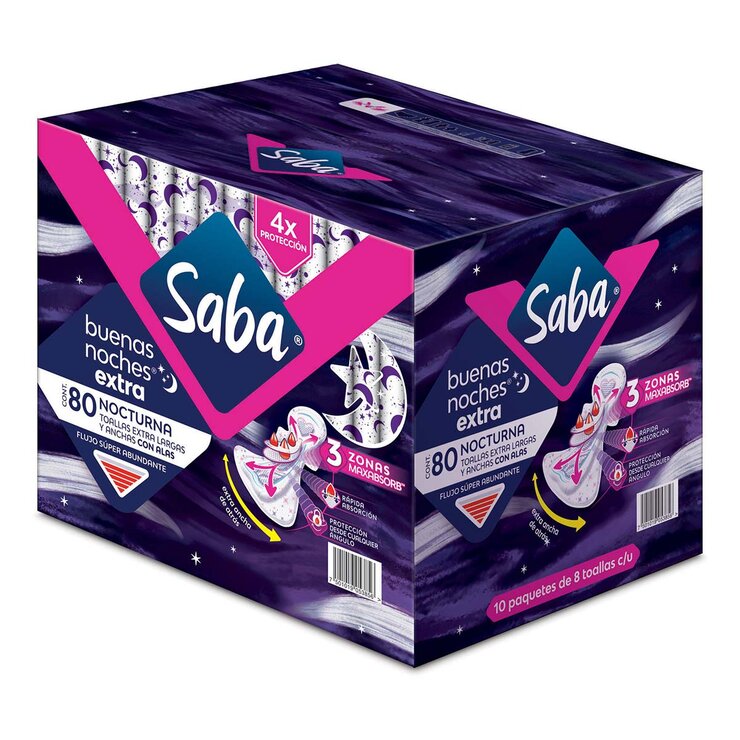 Saba Buenas Noches Extra Toallas Femeninas 80 Pzas — Imagen 3 de 4