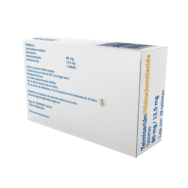 Telmisartán/Hidroclorotiazida 80mg./12.5mg, 28 Tabletas — Imagen 2 de 2