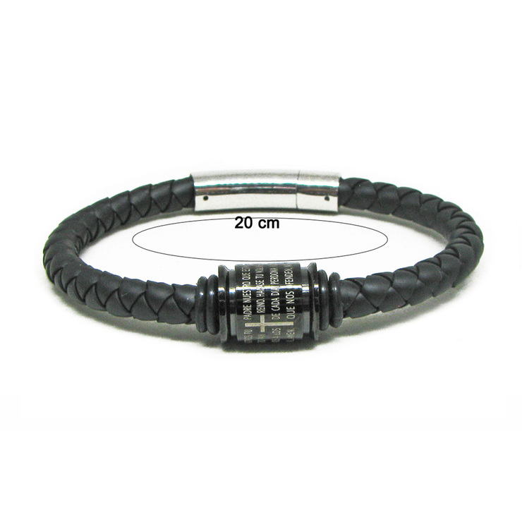 Pulsera de Piel con Padre Nuestro Grabado y Broche de Acero para Caballero — Imagen 1 de 2