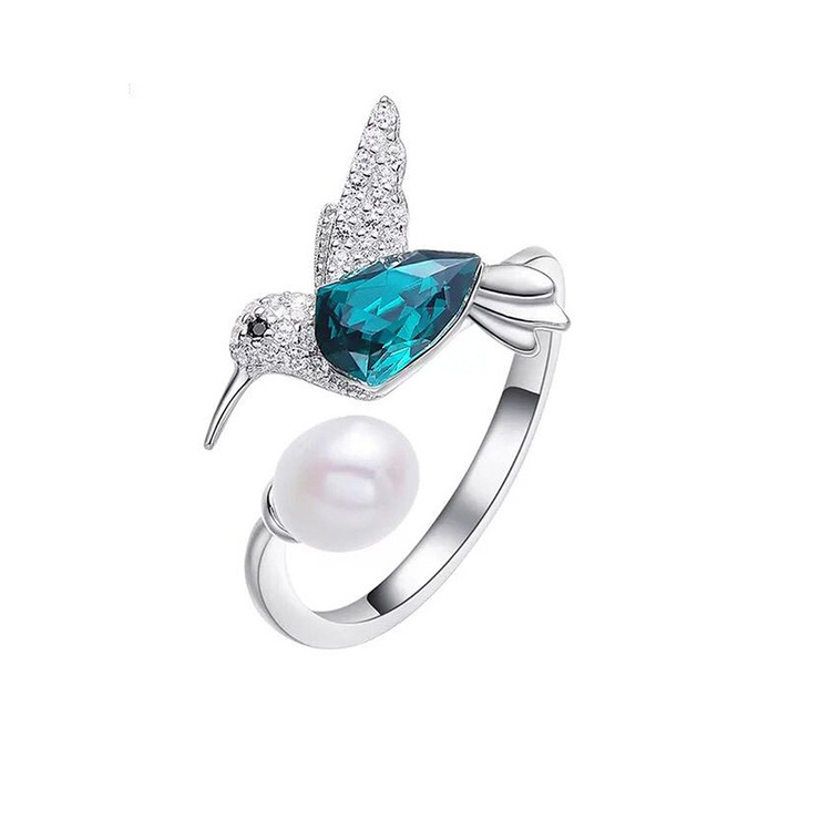 Mayfer, Anillo Ajustable de Metal, con Figura de Colibrí con Cristal Austríaco — Imagen 1 de 4