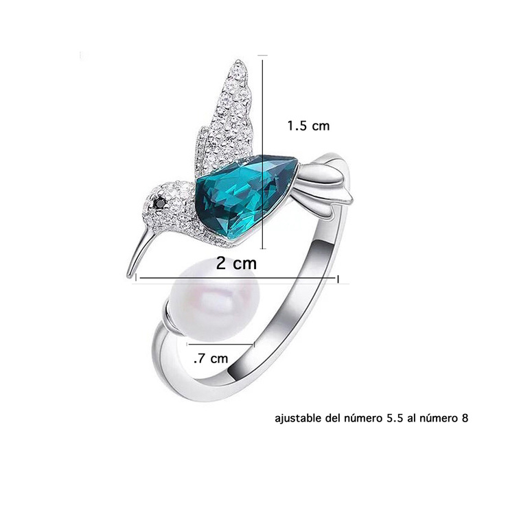 Mayfer, Anillo Ajustable de Metal, con Figura de Colibrí con Cristal Austríaco — Imagen 4 de 4