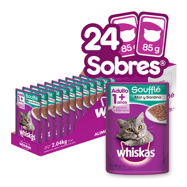 Whiskas Alimento Húmedo para Gato Sabor Atún y Sardina 24 pzas de 85 g — Imagen 1 de 4