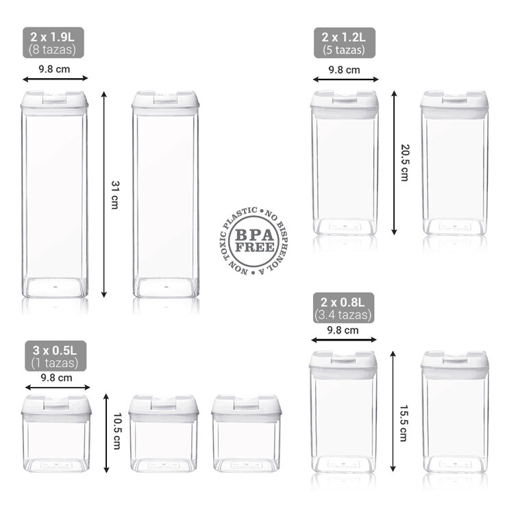 AG, Set de 9 contenedores para cocina con tapa hermética, — Imagen 4 de 4