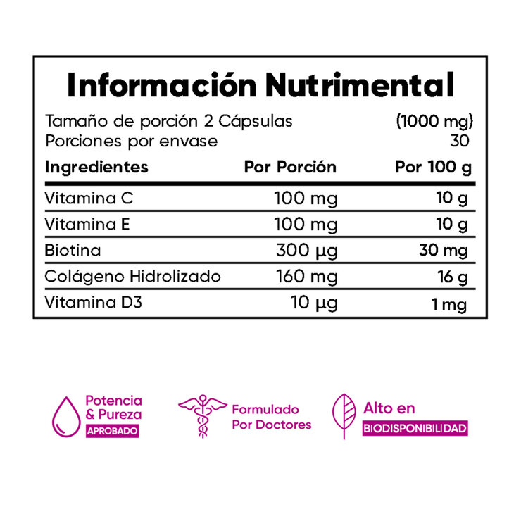 MultiBlue Colágeno Biotina Vitamina C, Vitamina D3, Vitamina E 2-Pack 120 Caps — Imagen 3 de 4