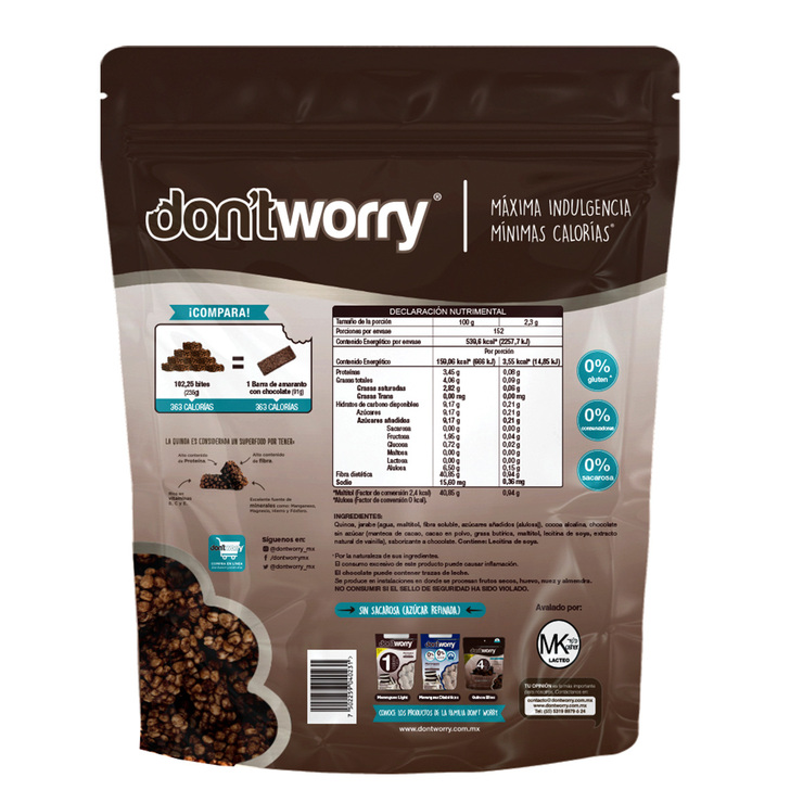 Don't Worry Quinoa Bites Sabor Chocolate sin Gluten 350 g — Imagen 2 de 2