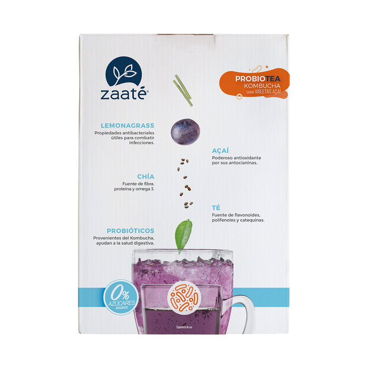 Zaaté Té Verde Kombucha Violetas Acai y Chía sin Azúcar 700 g — Imagen 2 de 4