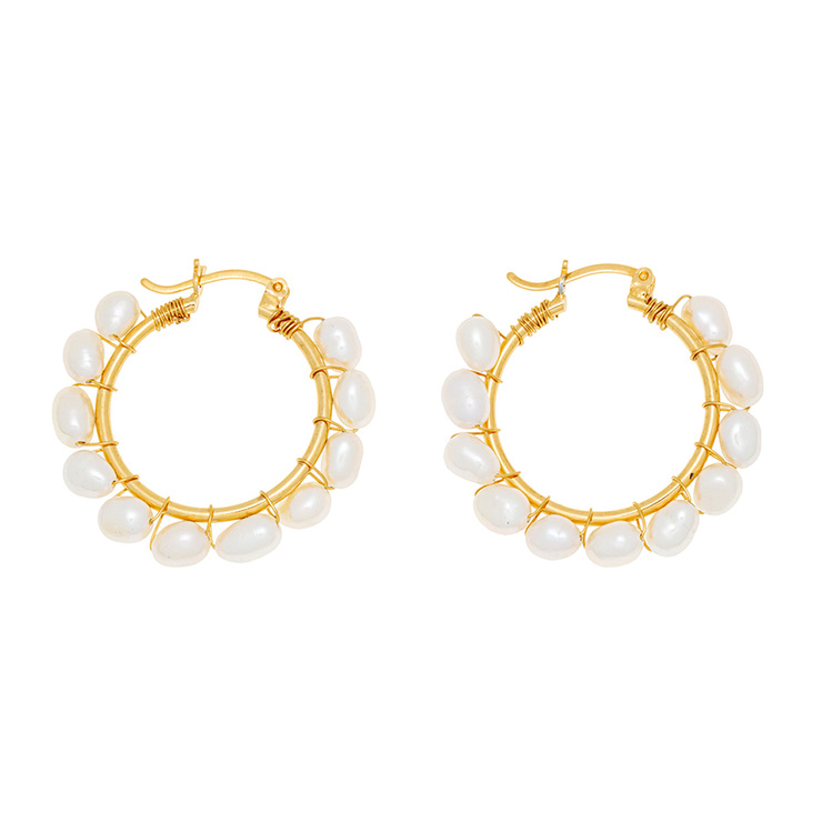 Ablime, Aretes de Arracada, en Baño de Oro y Perla de Río — Imagen 1 de 3