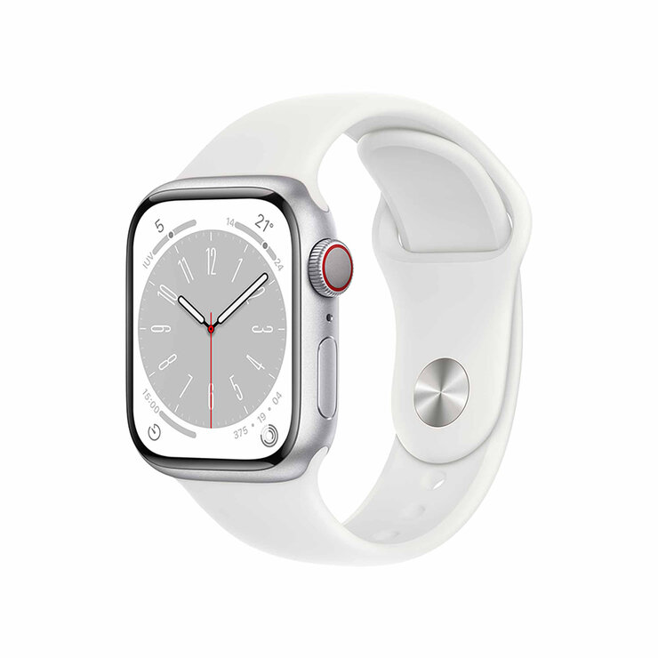 Apple Watch Series 8 (GPS + Cellular) - Caja de aluminio en plata de 41 mm con correa deportiva blanca - Talla única — Imagen 1 de 4