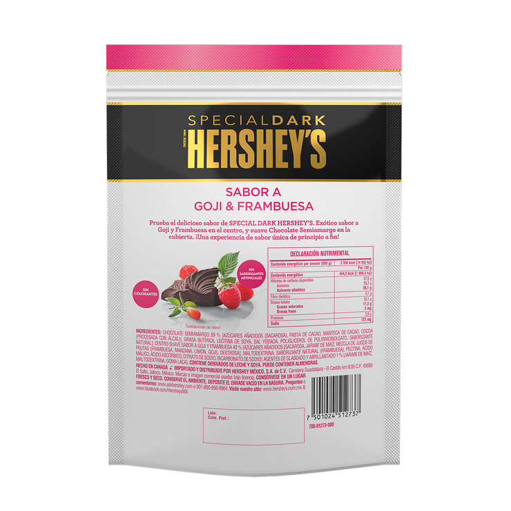 Hersheys Chocolate Semiamargo Sabor a Goji & Frambuesa 800 g — Imagen 3 de 3