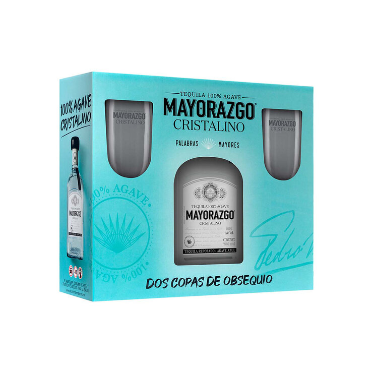 Tequila Mayorazgo  Cristalino 750ml + 2 Copas Tequileras — Imagen 2 de 4