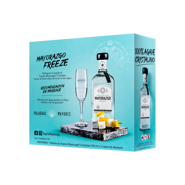 Tequila Mayorazgo  Cristalino 750ml + 2 Copas Tequileras — Imagen 3 de 4