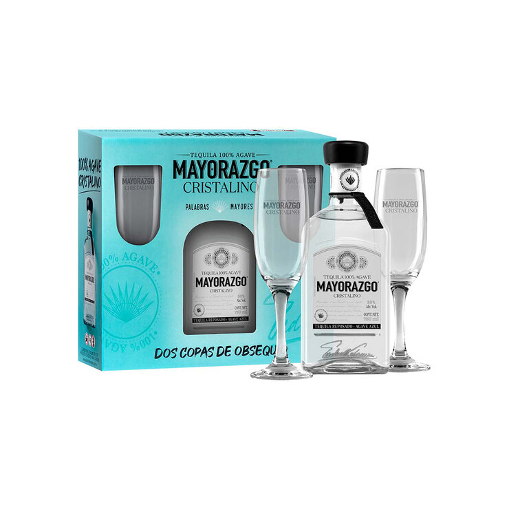 Tequila Mayorazgo  Cristalino 750ml + 2 Copas Tequileras — Imagen 4 de 4