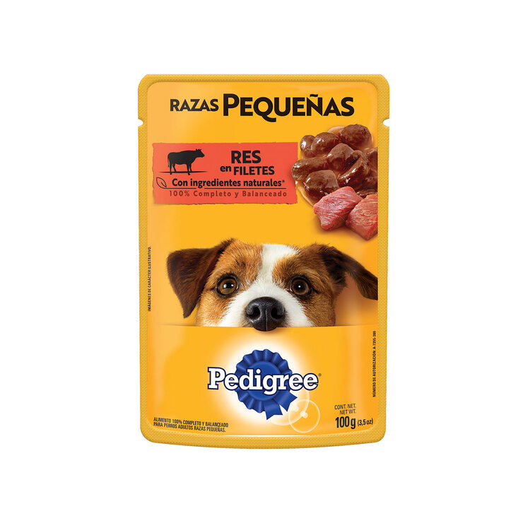 Pedigree Alimento Para Perros Adultos Razas Pequeñas, Sabor Res 100 gr, Paquete De 24 Sobres — Imagen 2 de 4