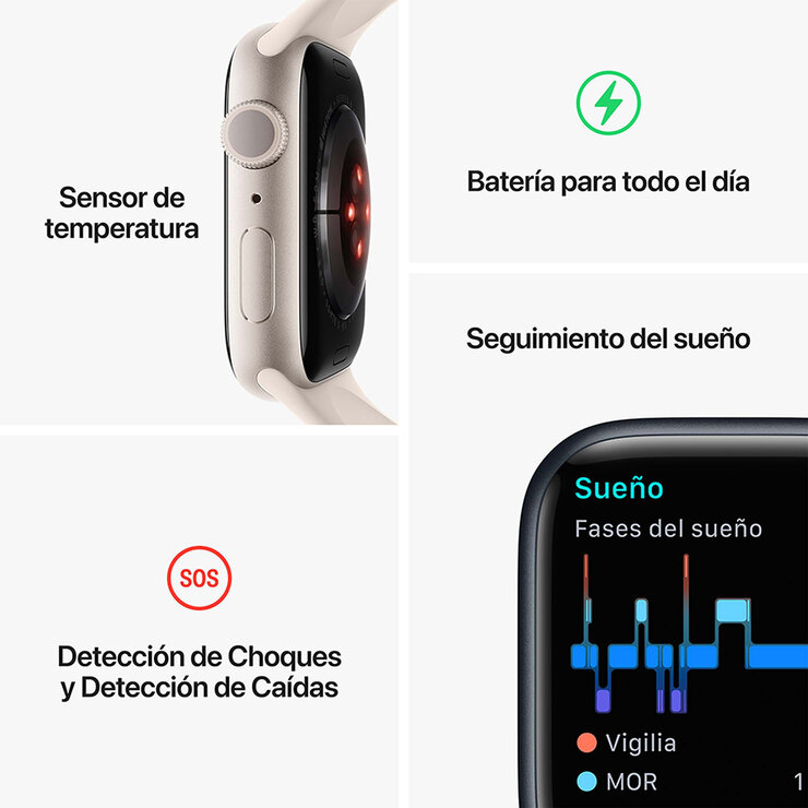 Apple Watch Series 8 (GPS) - Caja de aluminio en blanco estrella de 45 mm con correa deportiva blanco estrella  — Imagen 4 de 4