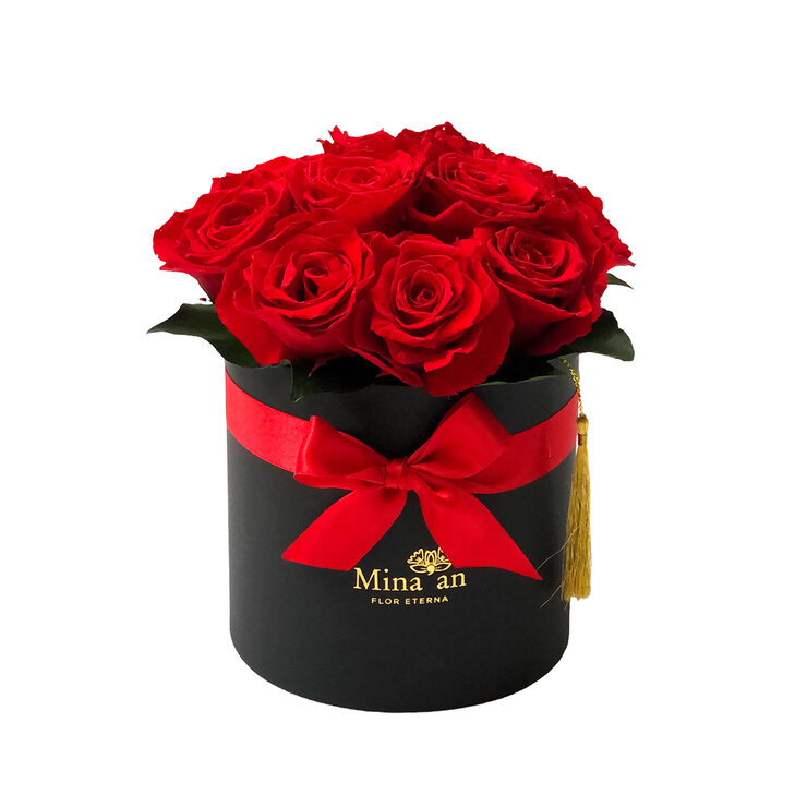 Mina'an Flor Eterna, Arreglo Con 12 Rosas Preservadas Color Rojas — Imagen 2 de 3