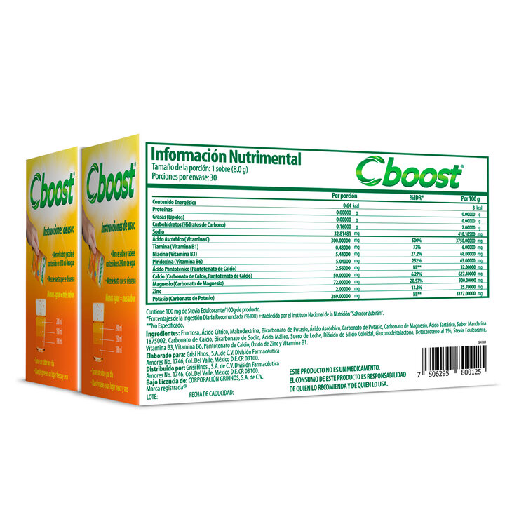 C-boost Vitamina C Polvo Efervescente Sabor Mandarina Con 60 Sobres — Imagen 2 de 2