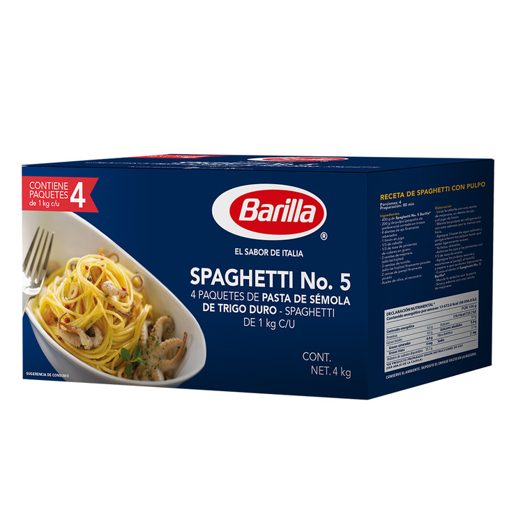 Barilla Spaguetti No. 5 4 pzas de 1 kg