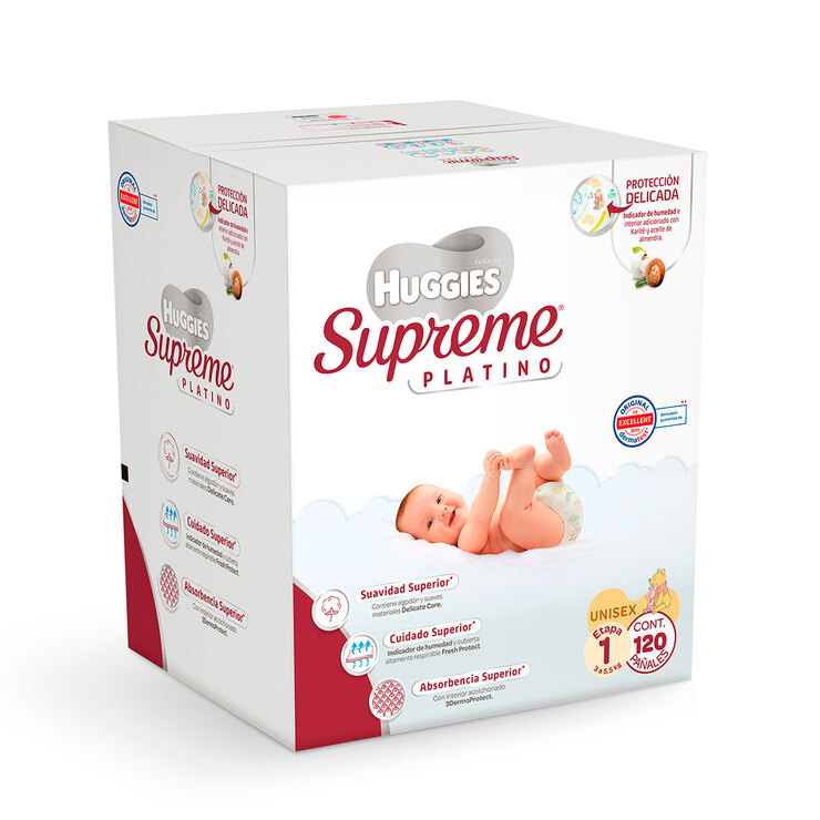 Huggies Supreme Platino Pañales Etapa 1, 120 pzas