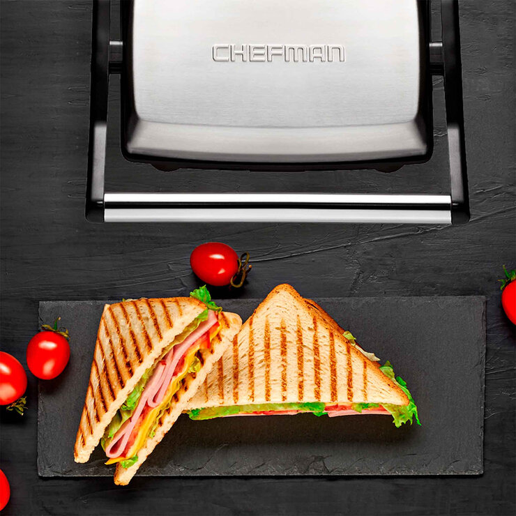 Chefman, Parrilla Eléctrica de Acero Inoxidable con Apertura de 180° — Imagen 1 de 3